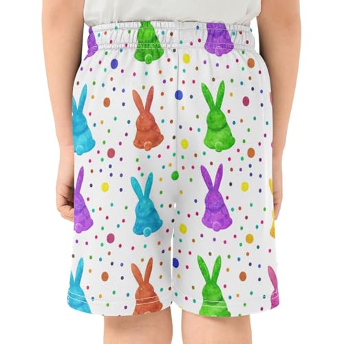 J JOYSAY Colorful Bunny Dot White Boys Athletic Shorts Kids Youth Casual Shotrs with Elastic Waistband Pockets3