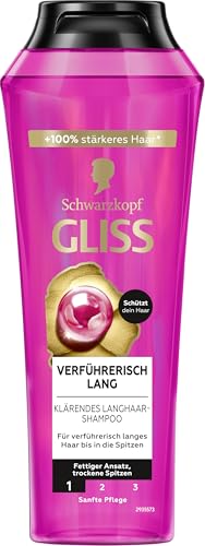 Gliss Kur Champú largo seductor (250 ml), champú para el cabello que repara longitudes de cabello dañadas, el champú de cuidado nutre las puntas secas y libera las raíces grasas