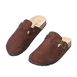 JOMIX Zapatillas Casa Mujer Zuecos de Piel con Hebilla Pantuflas Cerradas con Plantilla Ortopédica WCT250036, Chocolate, 38 EU