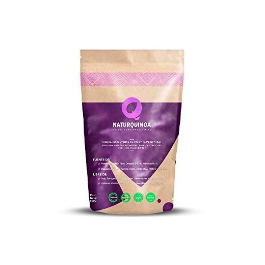Naturquinoa | Concentrado de Quinoa en polvo Premium 100% natural | Quinoa sin gluten | Bolsa 500 gr de Quinoa, un sobre monodosis y una receta | Bolsa para 30 días