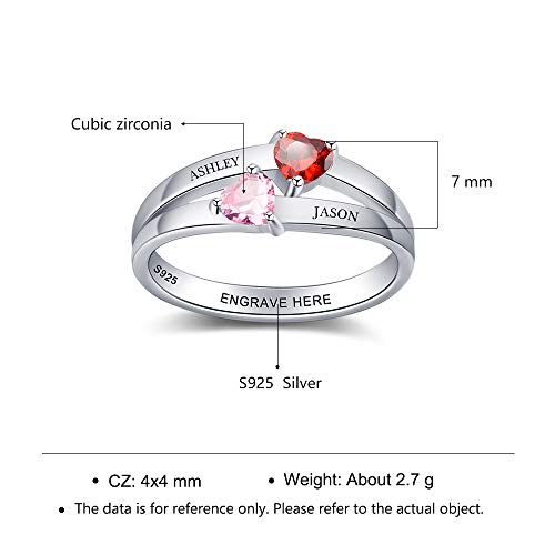 Glamcarat Personalized Mothers Ring 2 Birthstones Sterling Silver Customized Engraved Heart Shaped Jewelry For Women Promise Ring For Her Name Ring (Sterling-Silver, 7) #TOP7