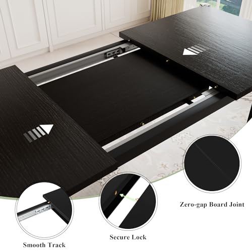Feonase 7-Piece Dining Table Set for 4-8, 63" Large Extendable Kitchen Table Set with 6 Stools, Modern Dining Room Table with Heavy-Duty Frame, Easy Assembly, Black