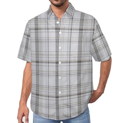 Camisa de manga corta para hombre con estampado retro de cuadros clásicos estilo hawaiano