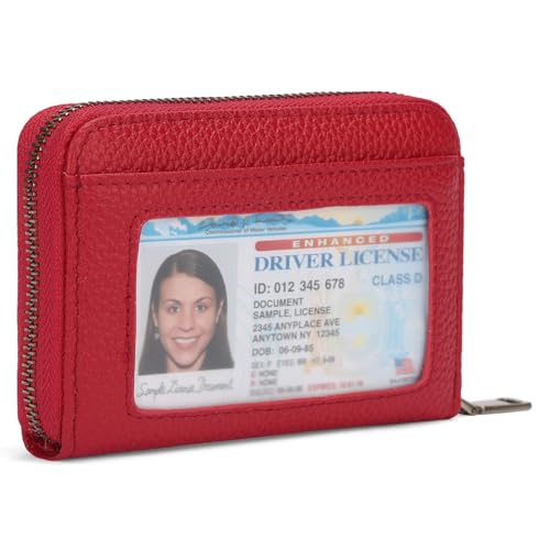 Image of SENDEFN Leather Wallet Women RFID Blocking Small Compact Wallets Credit Card Holder with ID Window