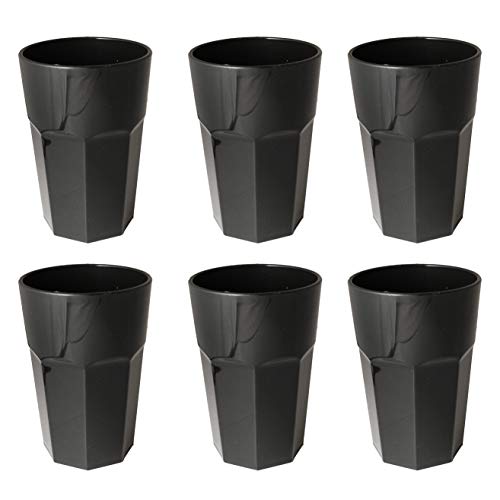 Omada Design Ensemble de 6 verres à boissons de 42,5 cl, en verre ou à long drink, en plastique de 12,5 cm de hauteur, incassables, de forme octogonale empilables et allant au lave-vaisselle,noir