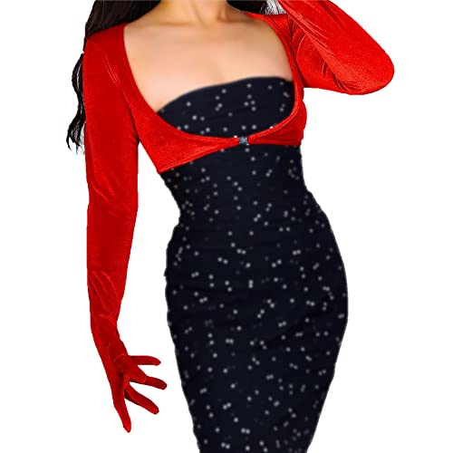 Image of DooWay Velvet Bolero Gloves TECH Touchscreen Shrug Crop Top Dance Evening Shawl