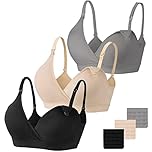 Vinfact Nursing Bra 3 Pack Seamless V Neck Maternity Bra Women Pregnancy Breastfeeding Bra Black/Nude/Grey M