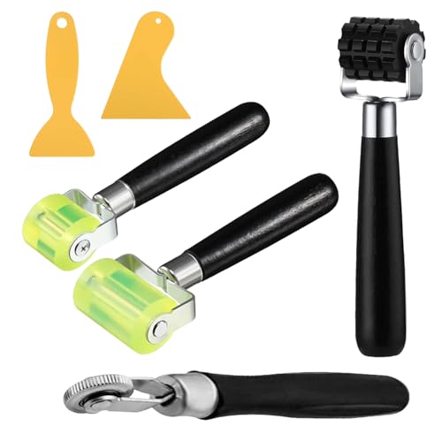 4 Piezas Rodillo de Presión, Robusto y Fácil de Usar, Rodillo de Presión para Revestimientos de Suelo, con 2 Rascadores, Rodillo de Presión para Papel Pintado, para Unir, Soldar o Reparar (Negro)
