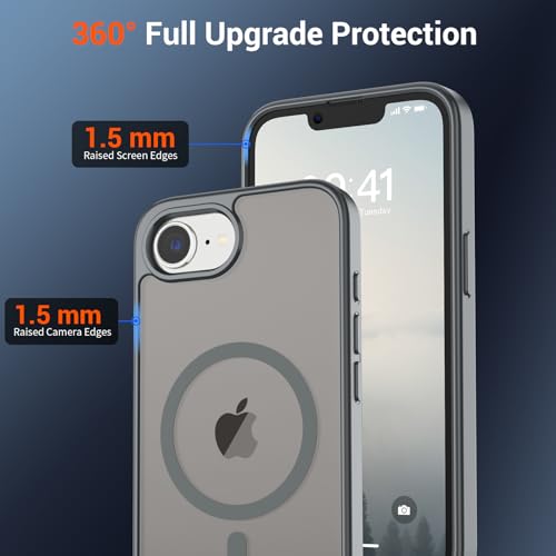 Image of SUPFINE Magnetic for iPhone 17e Case /iPhone 16e Case (Compatible with MagSafe)(Military Grade Drop Protection) Slim Translucent Matte Shockproof with Anti-Fingerprint Phone Case,Gray
