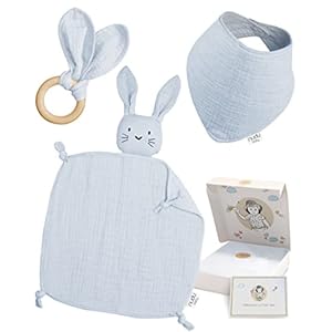 nudu Baby – Geschenkset – Schmusetuch – Lätzchen – Beißring – 100 % Baumwolle – Musselin Tuch – Geschenke zur Geburt…