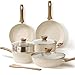 OSLIFE Batería de Cocina Ceramica de 10 Piezas con Mango Antiquemaduras y Tapa, Juego de Ollas y Sartenes Antiadherentes con Vaporera