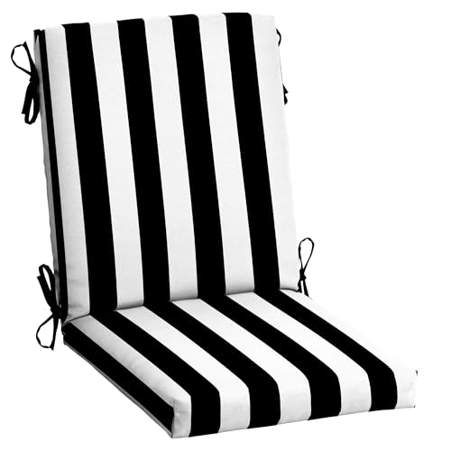Image of Arden Patio Dining Outdoor Chair Cushions, 20x44, Rain-Proof Seat Pad, Fade-Resistant Outdoor Cushion Black Cabana Stripe