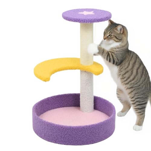 Image of Astra 3-Level Cat Tree for Indoor Cats & Kittens | Cute Star Cat Scratching Post Tower with Pom-Pom Toy, Perch & Cozy Base | Aesthetic Cat Furniture for Indian Homes