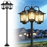 73" Aluminum Solar Lamp Post Light, 3-Head Solar Light Posts for Outside Waterproof, 90Lm Outdoor Lamps for Patio, Backyard, Front Porch Decor, Warm White, Replaceable Bulb