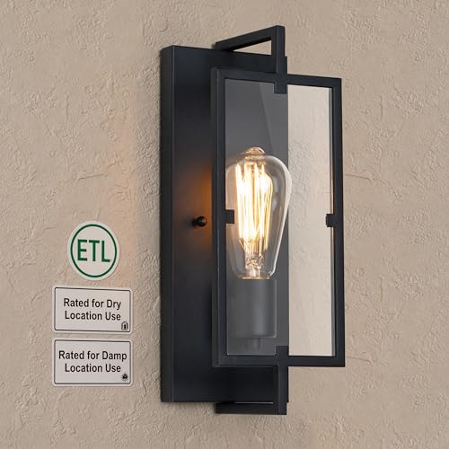 Image of 1-Light Bathroom Light Fixture, Matte Black Vanity Lights Wall Sconce with Clear Glass Shade, Indoor Wall Lamp with E26 Base for Mirror Living Room Bedroom Hallway