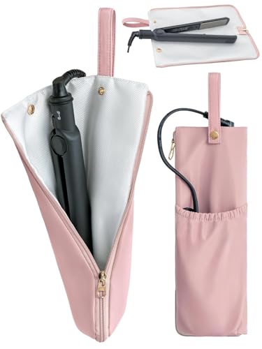 Lifeplus Holder & Mat for Hot Tools Curling Iron Flat Iron Heat Resistant Hair Tools Travel Bag - Ideal for Home Travel Gift (Pink)