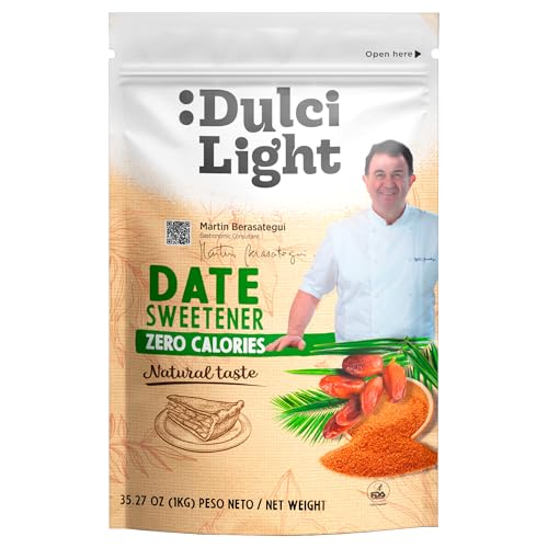 Dulcilight Edulcorante Eritritol Dátil Zero 1Kg = 2Kg de Azúcar | Sabor Natural - 200% Dulzor del Azúcar | No GMO Keto | Certificado Vegano Libre de Gluten | Cuida Tus Dientes | Sin Regusto Amargo