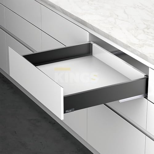 Image of Kings Soft Close Tandem Box Drawer System for Modular Kitchen | Load Capacity Upto 45 Kg | Galvanised Steel, Full Extension Slides- 500mm Length x 84mm Height (4 Inch), Iron Grey- 5 Year Warranty