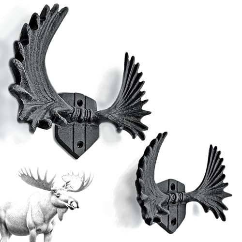 Ambipolar 2-Pack Elk Antlers Style Coat Hooks, Vintage Black Finish Hooks for Coats, Hats, and More, Sturdy Cast Iron Construction, Rustic Farmhouse Theme, Easy Installation Versatile and Durable