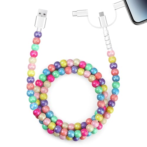 Aolcev USB C Cable 3 in 1 Multi Beaded for iPhone 17 16 Charger Cord MFi Certified 3.3FT Fast Charging Cable 66W USB A Type C iOS Micro USB Cable for iPhone 15 14 13 Pro Max/iPad/Galaxy S25 Colorful