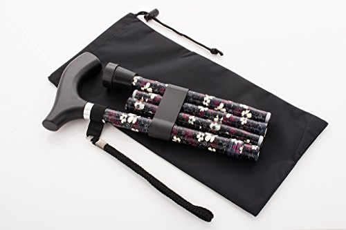 SUN Adjustable Aluminum Folding Walking Stick Cane with Wrist Strap & Pouch, Blossom