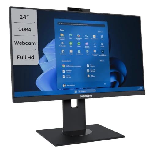 Computador All in One Concórdia Core i5-12400 8GB RAM SSD 256GB, Tela 23,8" Full HD, Webcam, Wi-Fi, Windows 11 Pro, Preto