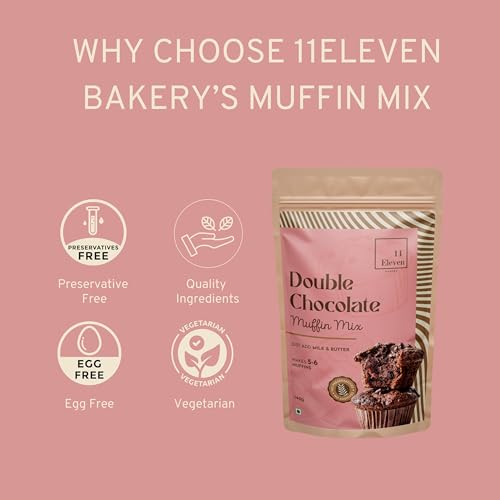 Image of 11Eleven Bakery Healthy Muffin Mix | Double Chocolate 140g| Eggless Cake Mix |Instant Muffin Cake Mix Powder | 2 Step - Mix & Bake | Easy to make|100% Vegetarian