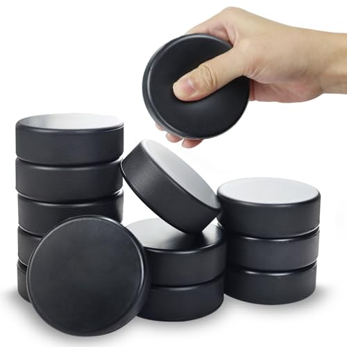 APUXXJUPA 12 Pcs Foam Hockey Pucks Black Rubber Street Hockey Puck Mini Knee Hockey Balls for Indoor Outdoor Practice for Kids Adults Diameter 3 Thickness 1