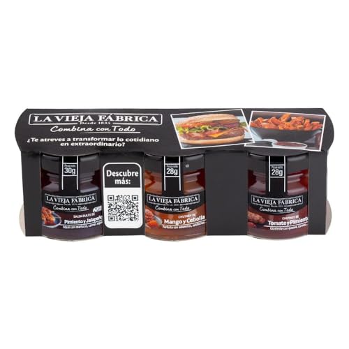 La Vieja Fábrica | Surtido salsa COMBINA CON TODO | Pack de 3 | Pimiento y Jalapeño | Mango y Cebolla | Tomate y Pimiento