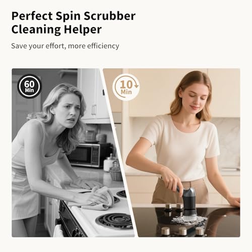 Image of Electric Spin Scrubber, Cordless Power Dish Scrubber Brush, Type-C Fast Charging with LED Power Display, 3 Speeds, 6 Replaceable Heads for Cleaning Kitchen Stove /Bowl /Sink /Corner /Tile /Grout (Grey)