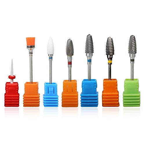 Shelloloh Nail Drill Bits Set for Nails 7pcs Metal Carbide Diamond Drill Bits Heads for Electric Nail Drill Machine Polishing Grinding Accessory Fine Grit for Manicure Pedicure Home Nail Salon Use