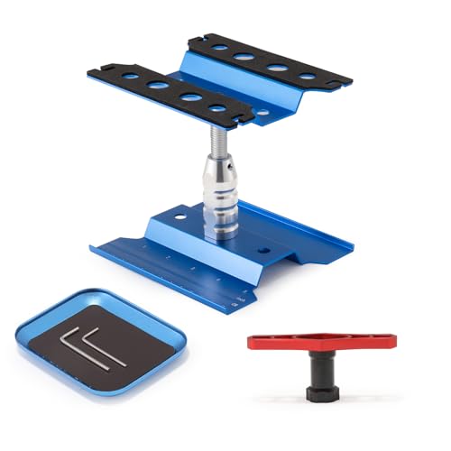 RC Car Repair Work Stand with RC Car Magnetic Screw Tray and 17mm Wheel Hex Hubs Wrench Compatible with 1:8 1/10 Scale RC Car Truck Off Road Buggy Rock Crawler Touring Drift (Blue)
