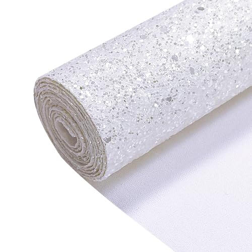 Image of Sparkly Pearl White Chunky Glitter Faux Leather Roll, Shiny Solid Color Winter Fabric Material for Bows Crafts Earrings, 12 x 52 inch (17015#8)