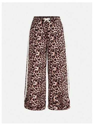 SHENHE Girl's Y2k Leopard Print Pants Wide Leg Baggy Side Stripe Cheetah Pants Trousers4