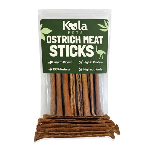 Ostrich Meat Sticks Dog Treats - 100% Natural & Gently Air-Dried, Puppy Treats, Hypoallergenic Dog Treats, Natural Dog Treats, High in Lean Protein & Low in Fat, 50g