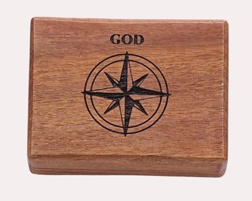 Brújula de bolsillo de latón con caja de madera grabada miniatura 4