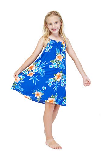 Image of Matchable Family Hawaiian Luau Men Women Girl Boy Clothes in Hibiscus Blue