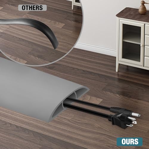 Image of Floor Cord Cover, Cable Protector, 0.63W x 0.31H inches, Wire Cover for Extension Cords, Floor Cable Covers Prevent Cable Trips (Gray, 50-10 Feet)