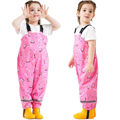 Domueay Niña Pantalón de Lluvia Impermeable Peto de Lluvia, 5 años, Rosa