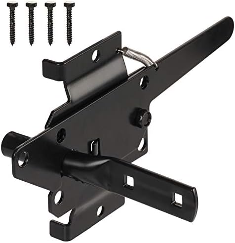 JIAHOO Post Mount Gate Latch for Wooden Fence - Heavy Duty Self Locking Gate Latch Hardware for Pool/Garden Gate Safety Latch, Automatic Fingertip Release Latches for Vinyl/Wood Fence, Black Finish