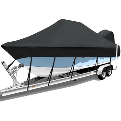 Cerumute Waterproof Center Console Boat Cover 17-19ft, Heavy Duty 900D Marine Grade Polyester Canvas 17’ 18 ft 19 Foot Boat Center Console Covers, Black Cover
