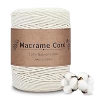 DOBIGER Premium Makramee Garn Beige, 3mm x 300m Großrolle | 100% Baumwolle & Ungebleicht | für große Wandbehänge & üppige Pflanzenampeln | Superweiche Baumwollkordel für Boho Deko