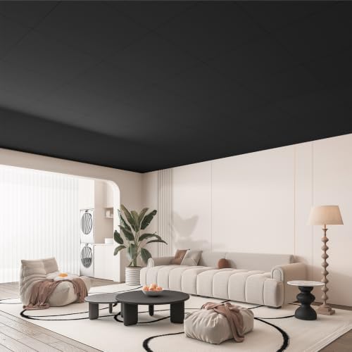 Image of Art3d 24 inchx24 inch Smooth Drop Ceiling Tiles (48 Sq.Ft), 12-Pack 2ft x 2ft PVC Tiles for Home and Office, Waterproof and Reusable Plastic Ceiling, Black