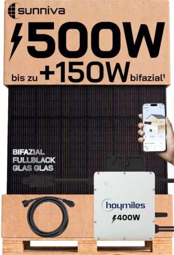 SUNNIVA® 500W Balkonkraftwerk BIFAZIAL FULLBLACK komplett Steckdose HOYMILES 400 Watt...