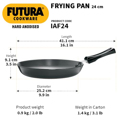 Image of Hawkins Futura 25 cm Frying Pan, Hard Anodised Fry Pan, Induction Frying Pan, Black (IAF25)