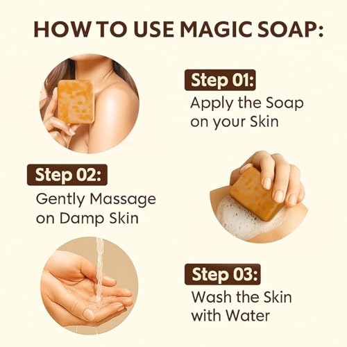 Image of Magic Soap Tan Removal Sandalwood & Saffron Magic Soaps For Bath | Paraben Free | Chandan & Kesar Bath Soaps | Handmade Soap For Glowing | Skin Brightening For Men & Women (100gm Pack Of 2)