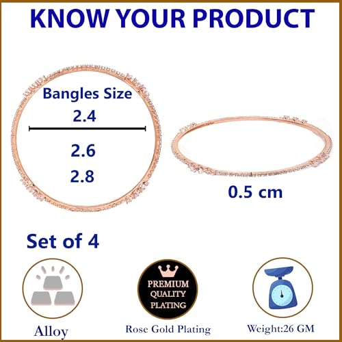 Image of ZENEME Rose Gold-Plated Lime Green & White Oval Shaped AD studded Handcrafted Bangles Set for Girls and Women (Set Of 4) (2.8)