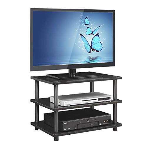 Image of Furinno TURN-N-TUBE TV Stand, 3-Tier Corner Entertainment Center, Open Shelf Design TV Console for TV up to 25 Inch, Toolless Assembly, for Living Room, Bedroom, Blackwood