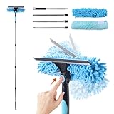 CLEANHOME Telescopic Window Cleaner Tool-Poles×4（Maximum length: 64.96in）Rotatable Window Squeegee with Two Cleaning Cloths Capable of Absorbs Dust and Moisture from Window Glass Surfaces