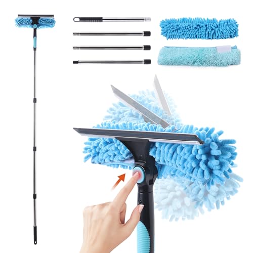CLEANHOME Telescopic Window Cleaner Tool-Poles×4（Maximum length: 64.96in）Rotatable Window Squeegee with Two Cleaning Cloths Capable of Absorbs Dust and Moisture from Window Glass Surfaces